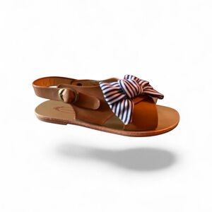Joyfolie Tan Sandal with Black and White Striped Bow Accent
